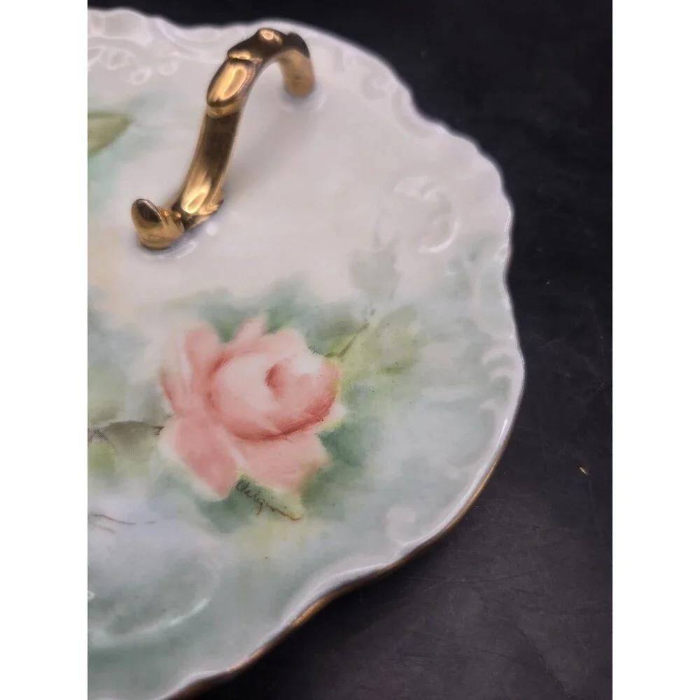 Antique Lemon Wedge Serving Plate Nappy Dish Tea Time Hand Painted Roses